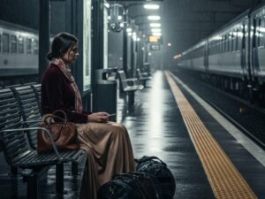 A woman sitting on a train station. Cover image for a story by Karthikeyan KC.